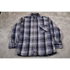 Dickies Shirt Mens Medium Purple Gray Plaid Flannel Button Down Workwear Pocket